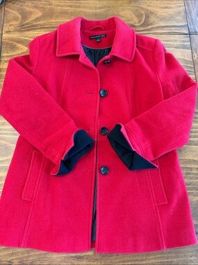 Preston & York Women’s Medium Red Wool-Blend Peacoat with Black Lining